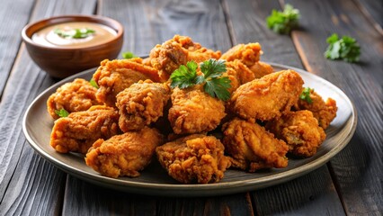 Crispy fried boneless chicken wings on a plate