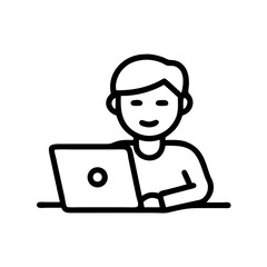 Person using a laptop with a smiling face in a simple line drawing style on a white background design