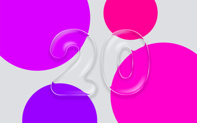 Glass number 20 on a background of colored circles. Vector illustration