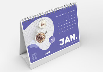 Desk Calendar Layout with Purple Accents