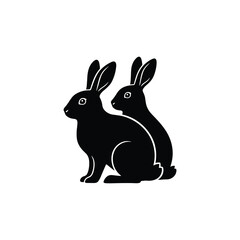 Two Sitting Rabbits Silhouette Pair Vector