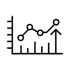 Line graph with upward trend and circular data points on a chart with axis and arrow pointing up