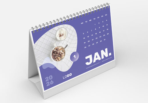 Desk Calendar Layout with Purple Accents
