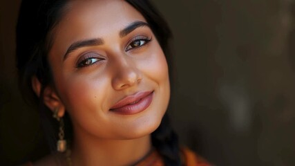 Portrait of a Smiling Young Woman with Brown Eyes and Dark Hair - Powered by Adobe