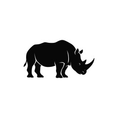 Grazing Rhinoceros Silhouette Vector