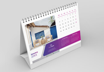 Desk Calendar Layout with Purple Gradient Accents