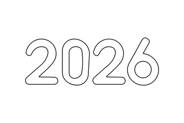 Happy new year 2026 continuous one line art drawing minimalist outline isolate vector illustration
