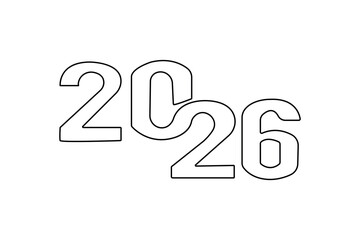 Happy new year 2026 continuous one line art drawing minimalist outline isolate vector illustration
