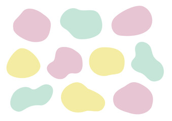 パステルカラーのやわらかい形のフレームイラストセット（カラフル・ピンク・黄色・緑）
