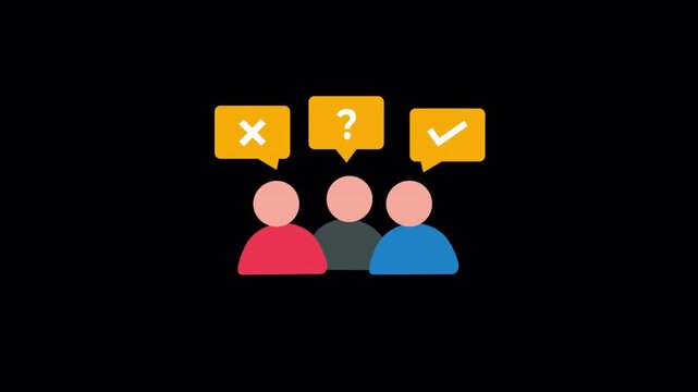Animated People Group with Different Opinions. Survey Concept Video - Transparent