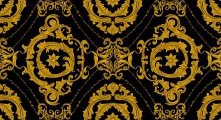 Stylish Versace-inspired seamless background in black and gold, great for branding, fashion, and decorative products.