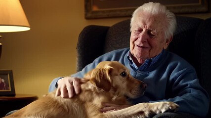 Senior Man with Dog at Home. - Powered by Adobe