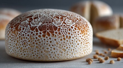 Artisan Bread with Intricate Lace Patterns on Rustic Background
