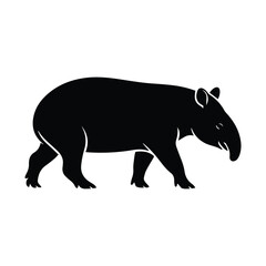 Obraz premium Elegant black silhouette of a tapir walking isolated on white background studio shot
