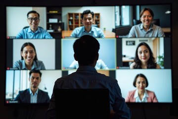 Crafting a Montage of Screens from an Online Video Conference Virtual Meeting, featuring Various Participants on Each Display