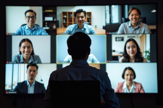 Crafting a Montage of Screens from an Online Video Conference Virtual Meeting, featuring Various Participants on Each Display