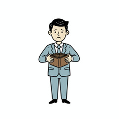 Obraz premium A cartoon businessman with an empty wallet, expressing sadness and financial hardship.