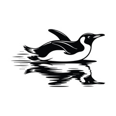 Penguin sliding on water with reflection illustration for winter season design