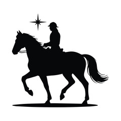 Silhouette of a horse and rider alongside a star concept of freedom and dreams