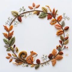 Obraz premium Autumn squirrel embroidery wreath