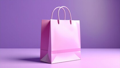 A vibrant pink shopping bag sits against a muted purple backdrop, showcasing a simple, elegant design.