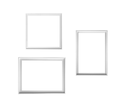 Frame set isolated on white background. Collection of three picture frames in vertical, horizontal