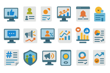 Fototapeta premium Business and analytics flat icon set. data, marketing, reporting tools collection