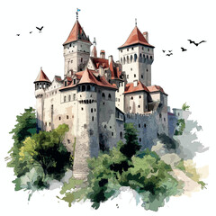 Fototapeta premium Bran Castle. Bran Castle watercolor vector illustration