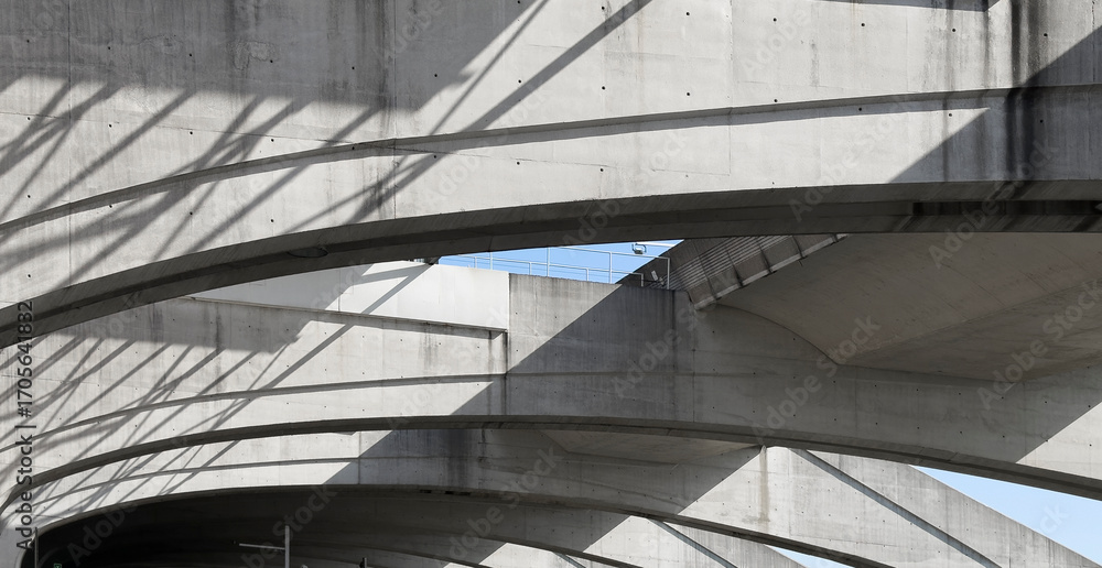 Poster abstract architecture with concrete structures and curved lines. urban composition of modern