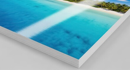 Fototapeta premium Tropical beach scene on printed material with shallow depth of field