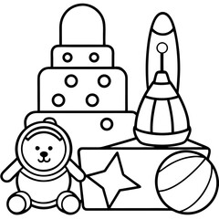 Sensory Toy Set line art vector