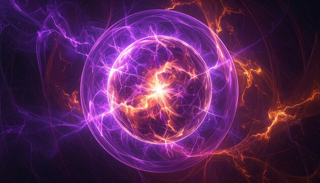 A digital render depicting an energy sphere pulsating with vibrant colors. Electrical discharges emanate from the core, creating a dynamic and explosive visual effect. - Powered by Adobe