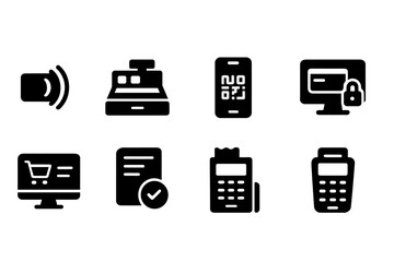 E-commerce, business solid icon set. shopping, payment, security symbols collection
