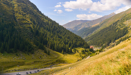 beautiful view of the roadtrasfagarasan in the mountains of romania