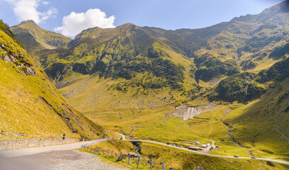 beautiful view of the roadtrasfagarasan in the mountains of romania