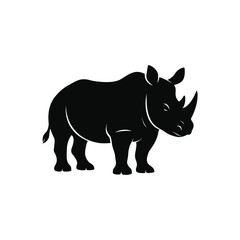 Standing Rhinoceros Silhouette Side Profile Vector