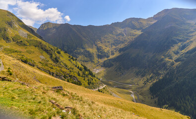 beautiful view of the roadtrasfagarasan in the mountains of romania