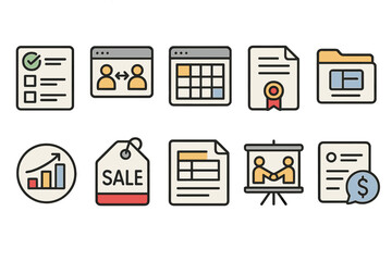 Business, office flat icon set. workflow, management, and planning essentials