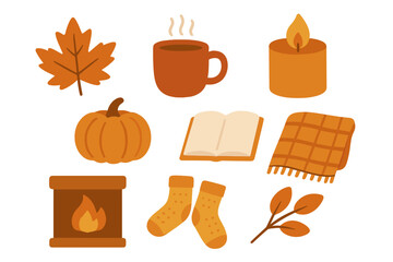 Autumn, cozy flat icon set. fall season, warmth, comfort flat collection
