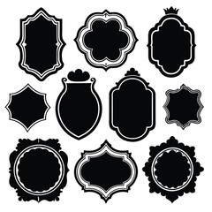 Collection of Decorative Black Silhouettes of Ornate Frames and Labels on White Background vector