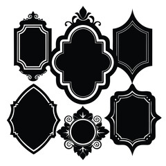Collection of Six Ornate Black Decorative Frames and Borders on White Background vintage