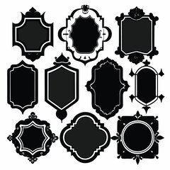 Group of Twelve Black Decorative Frames and Borders with Elaborate Designs on White Background