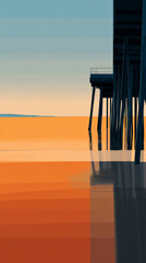 Modern architectural structure silhouette at sunset, minimalist building exterior against orange sky, contemporary design with geometric lines at dusk, urban architecture with dramatic twilight 