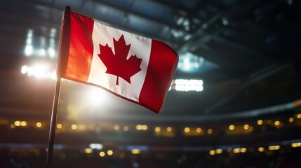 Exciting canadian sports event stadium flag display indoor environment dynamic viewpoint national pride concept