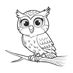 Fototapeta premium Adorable Cheerful Owl Perched on a Branch Coloring Page for Kids and Adults