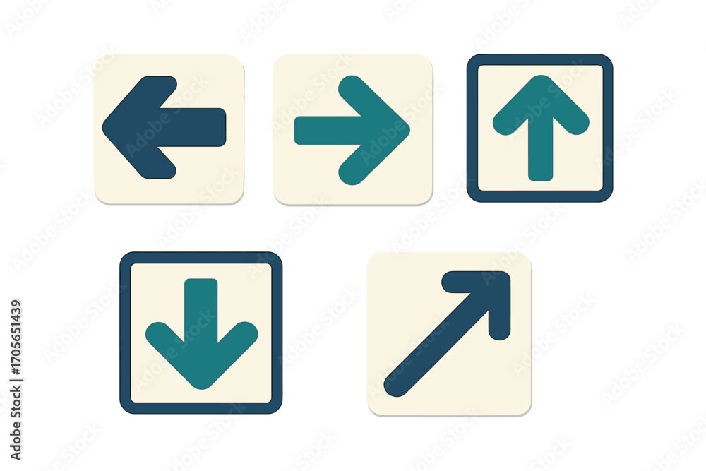 Poster set of arrow icons for navigation and direction in a modern flat style with a paper texture effect o