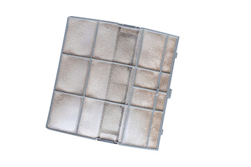 Dirty air conditioner filter covered with dust isolated on transparent background, showing the need for cleaning and maintenance to aircondition quality, energy efficiency and airflow performance.