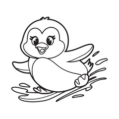 Naklejka premium Adorable Happy Penguin Splashing in the Water - A Fun Coloring Page Design for Kids