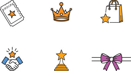 Vector art of set of reward icons in doodle style design