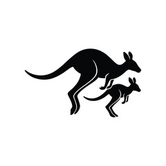 Mother Kangaroo And Joey Hopping Silhouette